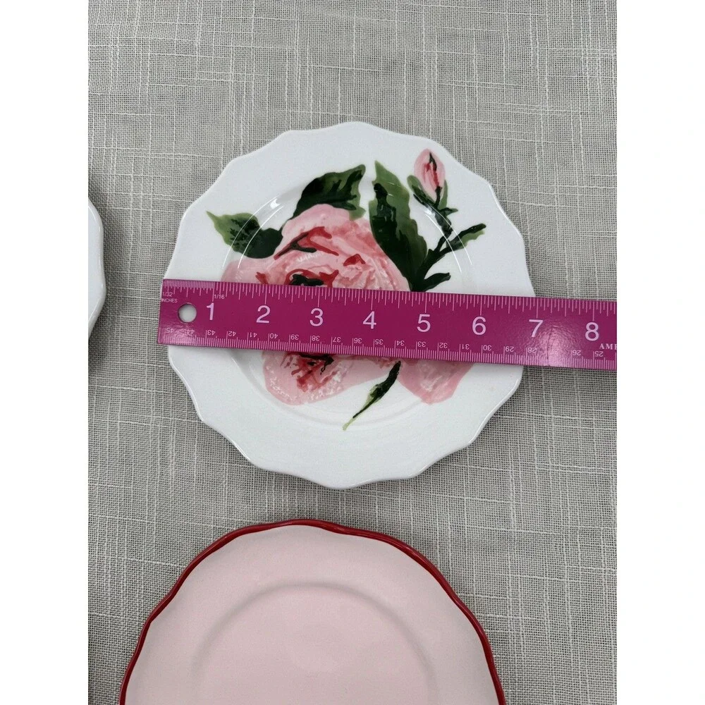 Pink Rose Dessert Plates Set Cottagecore Floral Shabby Chic Vintage Style